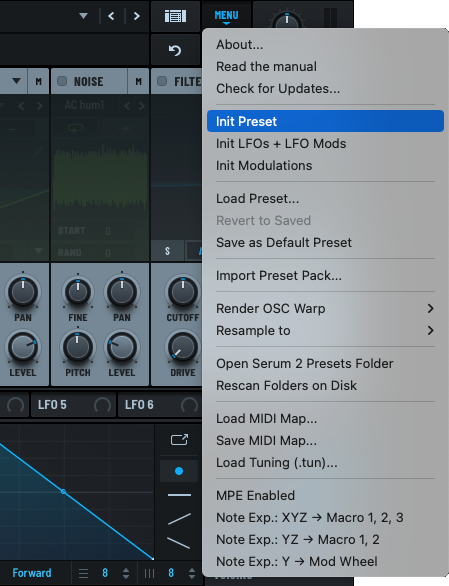 Choose Init Preset from the Main Menu